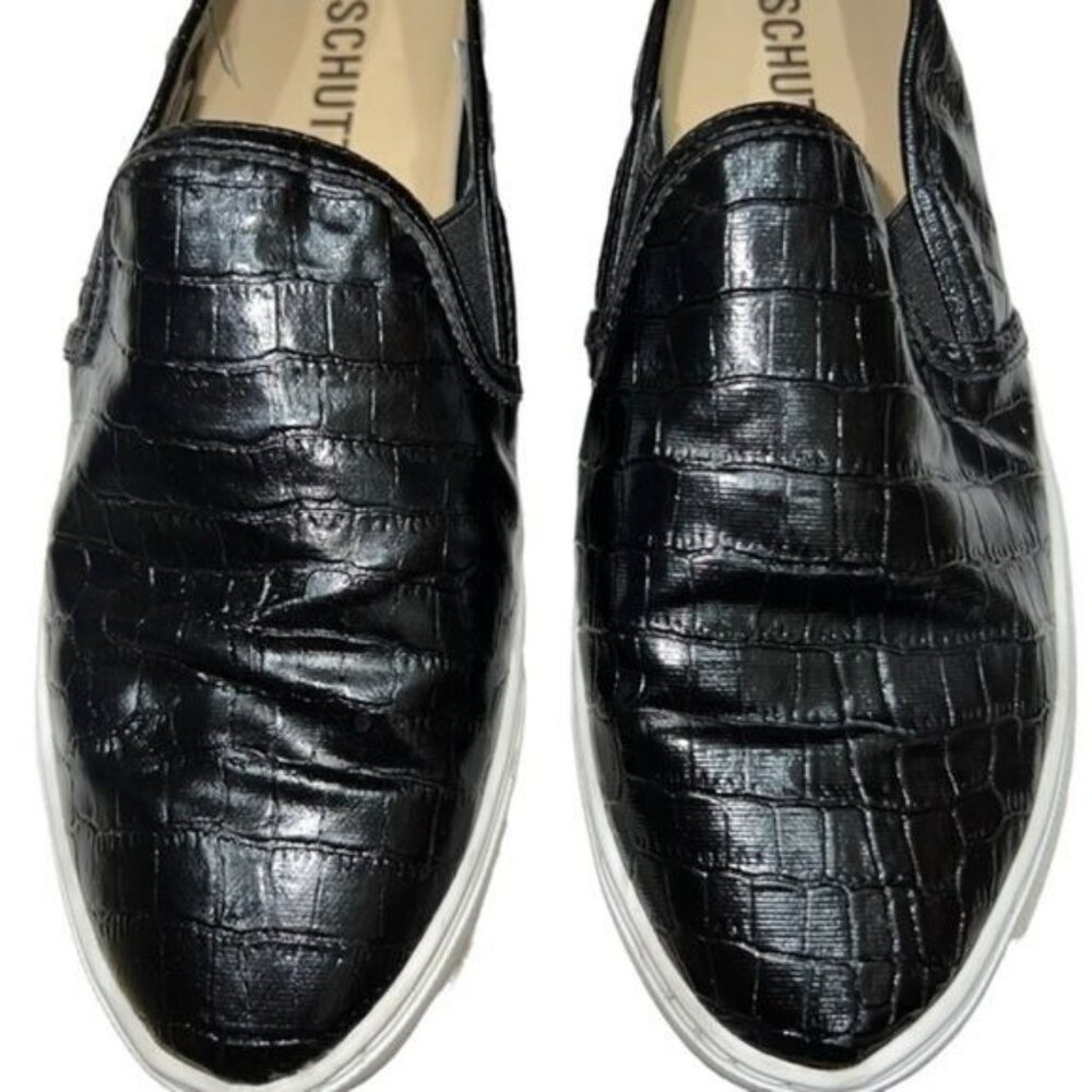 Schutz Slip-On Sneakers Womens 7.5 Black Faux Leather Crocodile Texture Casual - Picture 7 of 12